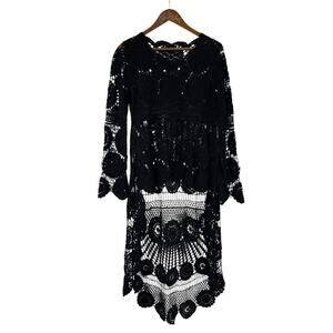 Black Knit Sweater Top Sheer Long Sleeve Train Halloween Witch Semi Sheer Boho
